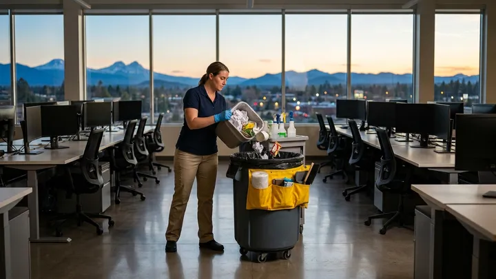 Cleaner servicing a Bend, Oregon office suite after hours